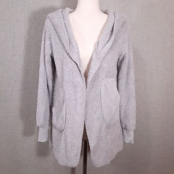 Fashion Classic Fleece Hooded Cardigan Size Small Open Front Pockets Soft Lounge - Picture 1 of 16